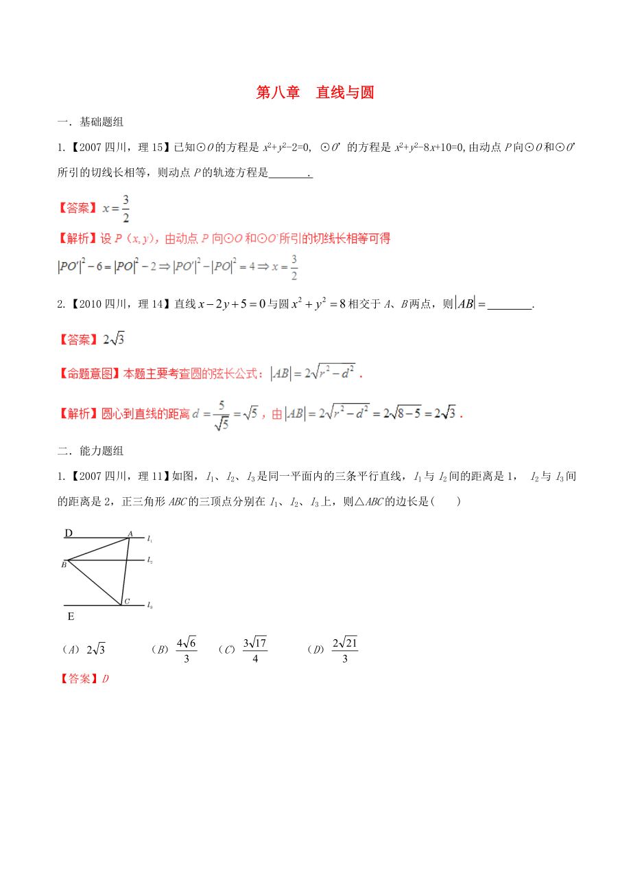 【備戰(zhàn)】四川版高考數(shù)學(xué)分項(xiàng)匯編 專(zhuān)題8 直線與圓含解析理_第1頁(yè)