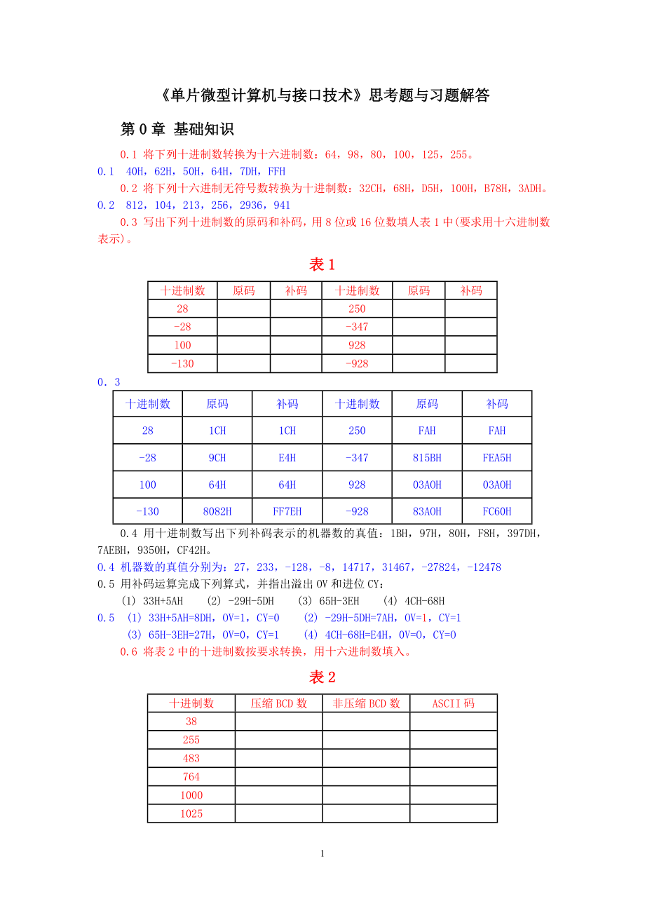 韶关学院单片微型计算机与接口技术第5版思考题与习题解答_第1页