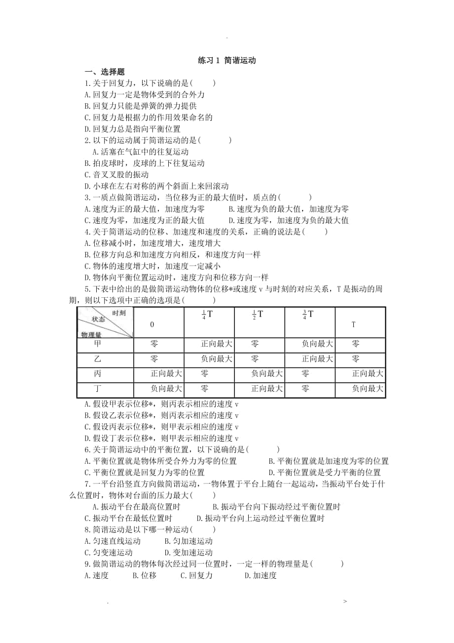 机械振动习题_第1页