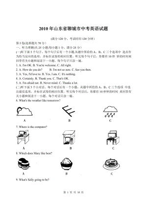 山东省聊城市中考英语试题