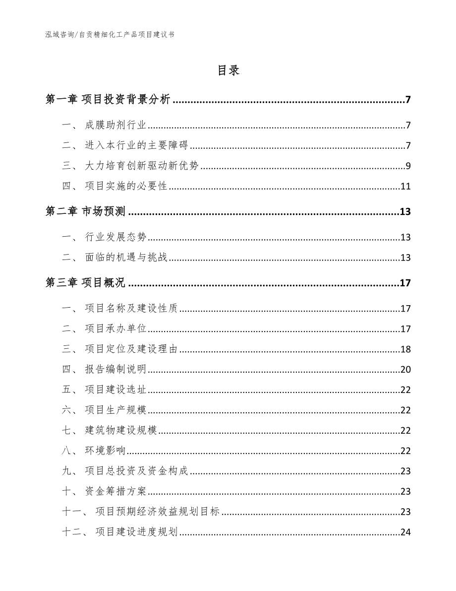 自贡精细化工产品项目建议书【模板范本】_第1页