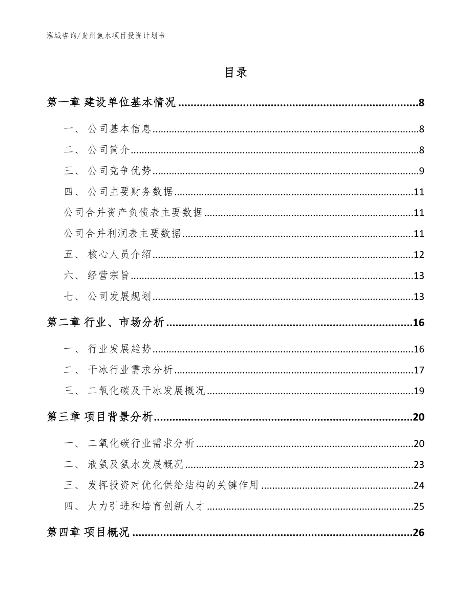 贵州氨水项目投资计划书（范文模板）_第1页