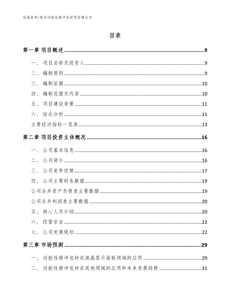 亳州功能性缓冲包材项目建议书（范文参考）_第1页