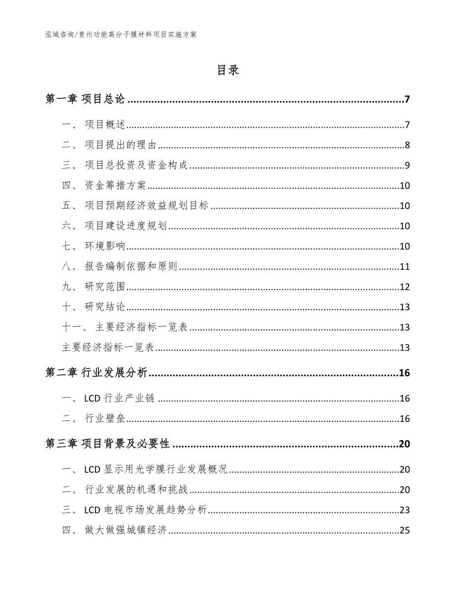 贵州功能高分子膜材料项目实施方案【范文模板】_第1页