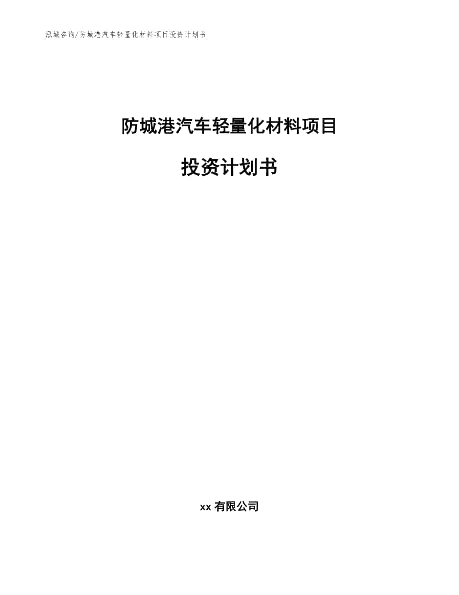 防城港汽车轻量化材料项目投资计划书【参考模板】_第1页