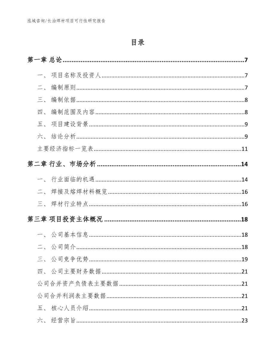 长治焊材项目可行性研究报告（模板范本）_第1页