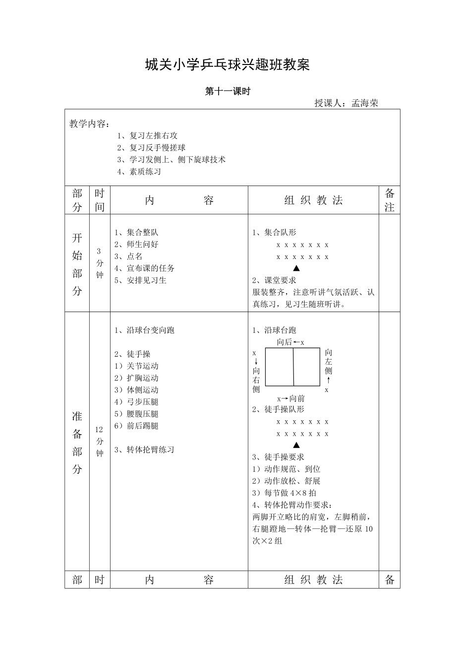 城关小学乒乓球兴趣班教案11_第1页