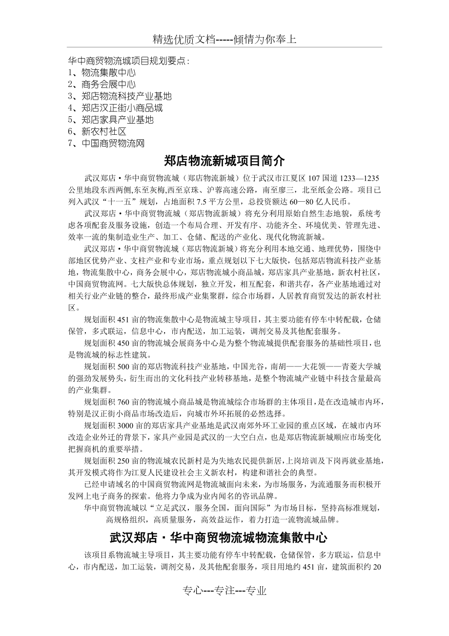 武汉郑店华中商贸物流城项目规划_第1页