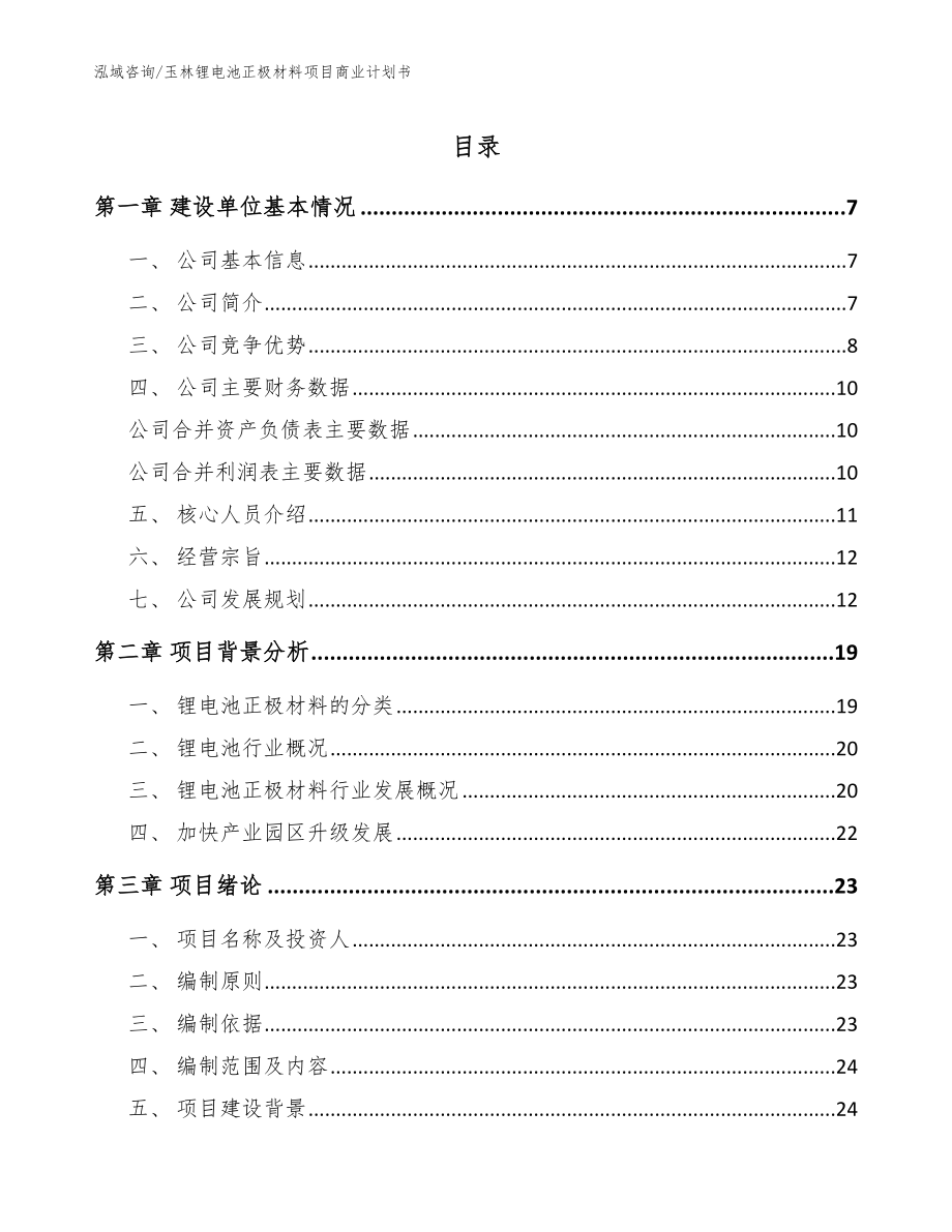 玉林锂电池正极材料项目商业计划书（模板参考）_第1页