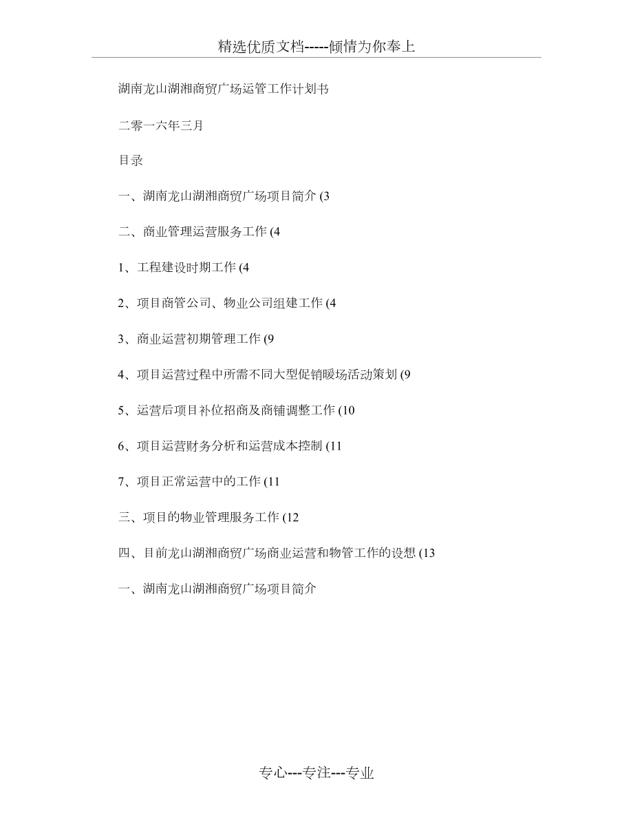 湖湘商贸运营管理工作计划书_第1页
