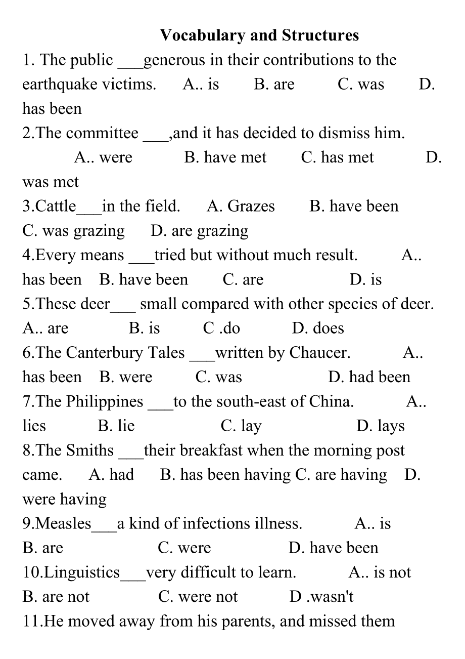 四級(jí)英語(yǔ)必做單選_第1頁(yè)