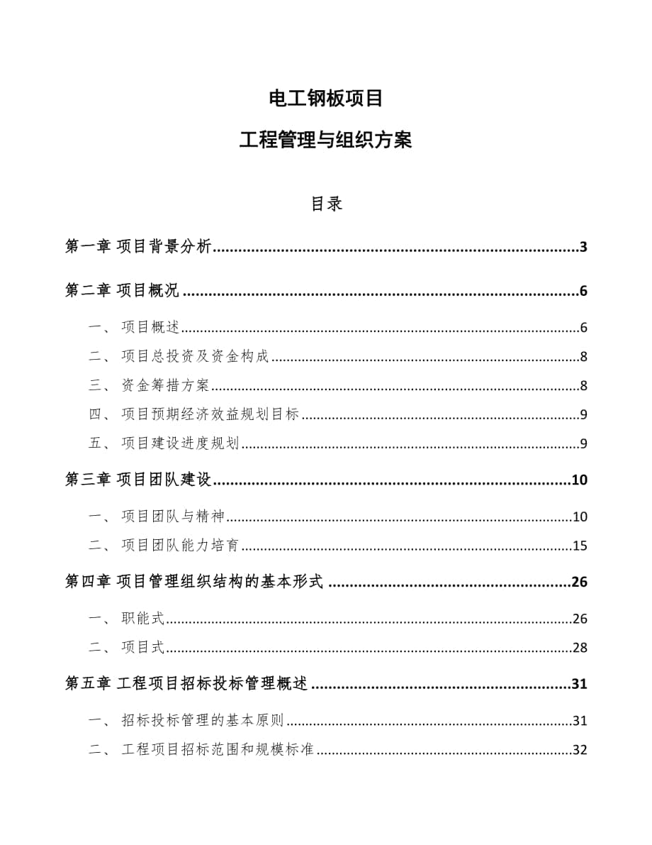 电工钢板项目工程管理与组织方案_第1页