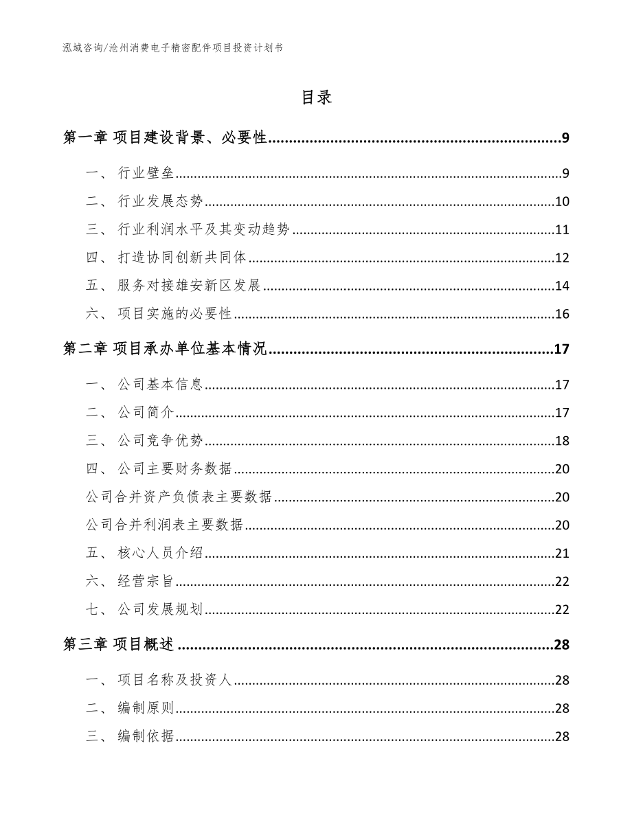 沧州消费电子精密配件项目投资计划书范文_第1页