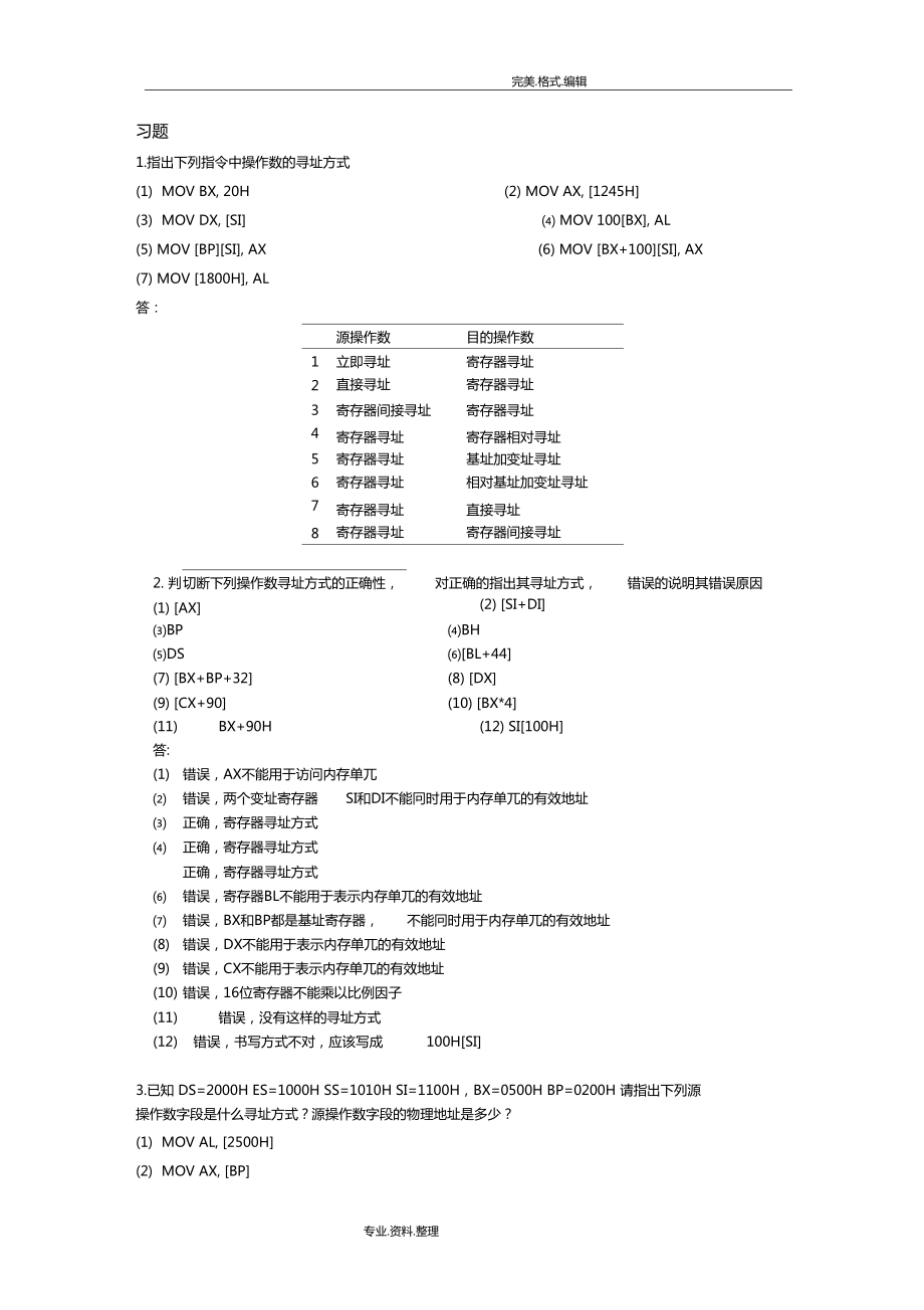 微机原理和接口技术张颖超叶彦斐习题答案解析_第1页