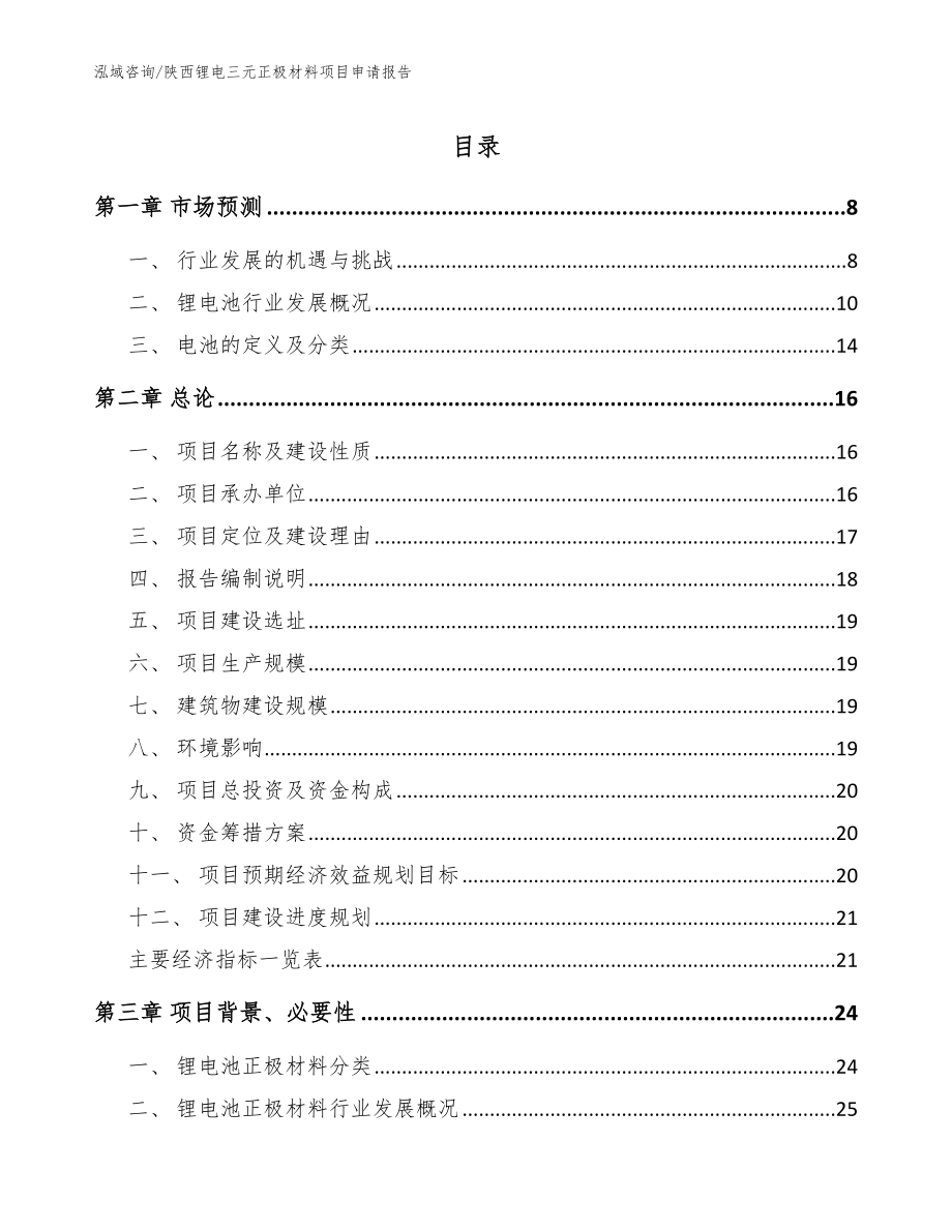 陕西锂电三元正极材料项目申请报告模板_第1页