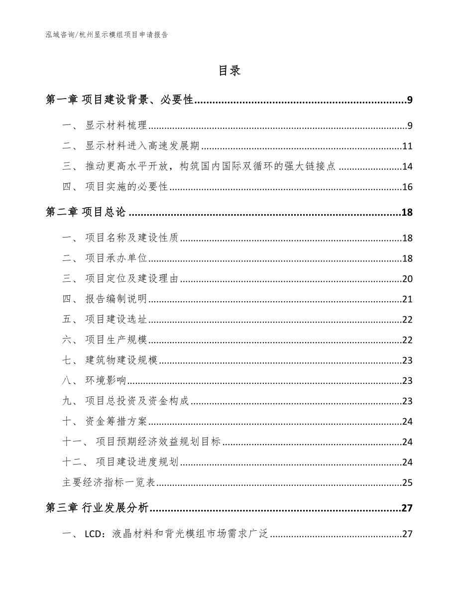 杭州显示模组项目申请报告【模板参考】_第1页