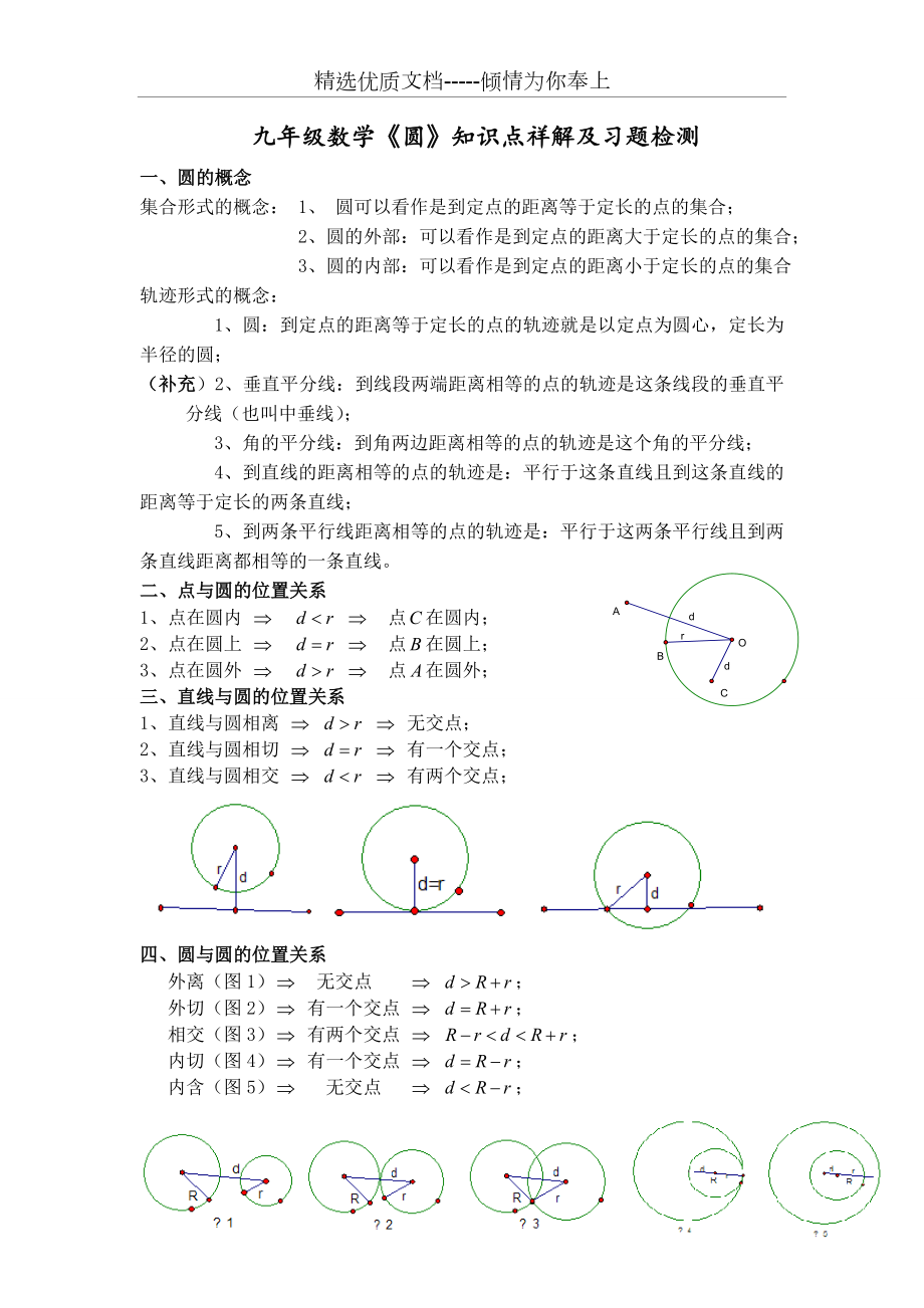 九年级数学圆单元知识点总结及习题练习学生版_第1页