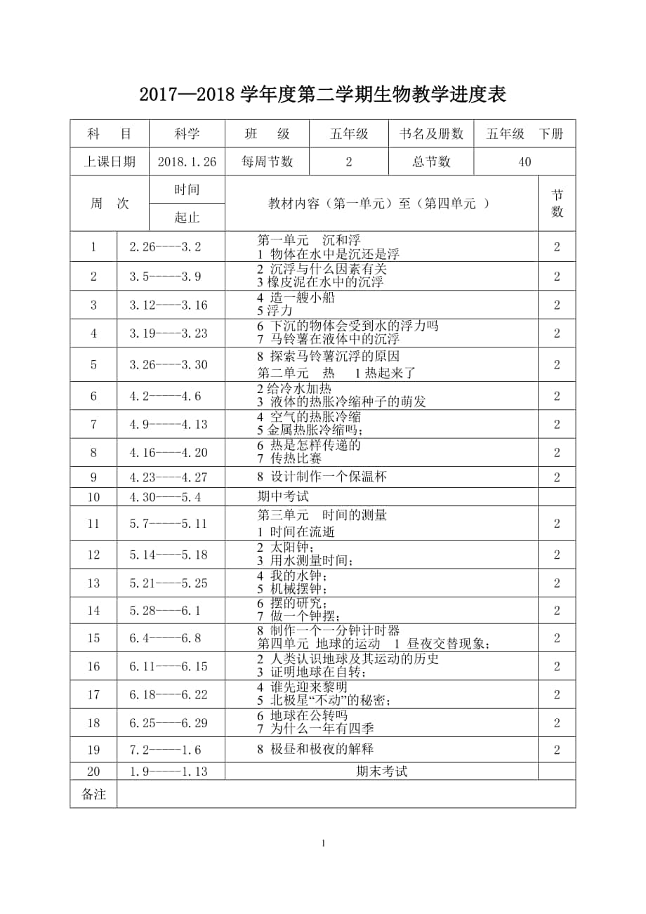 教科版五年级科学下册导学案全_第1页