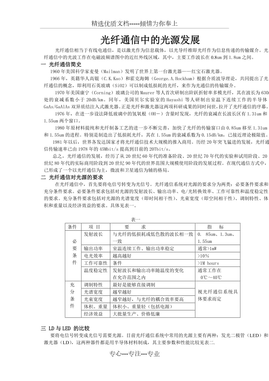 光纤通信中的光源发展解析_第1页