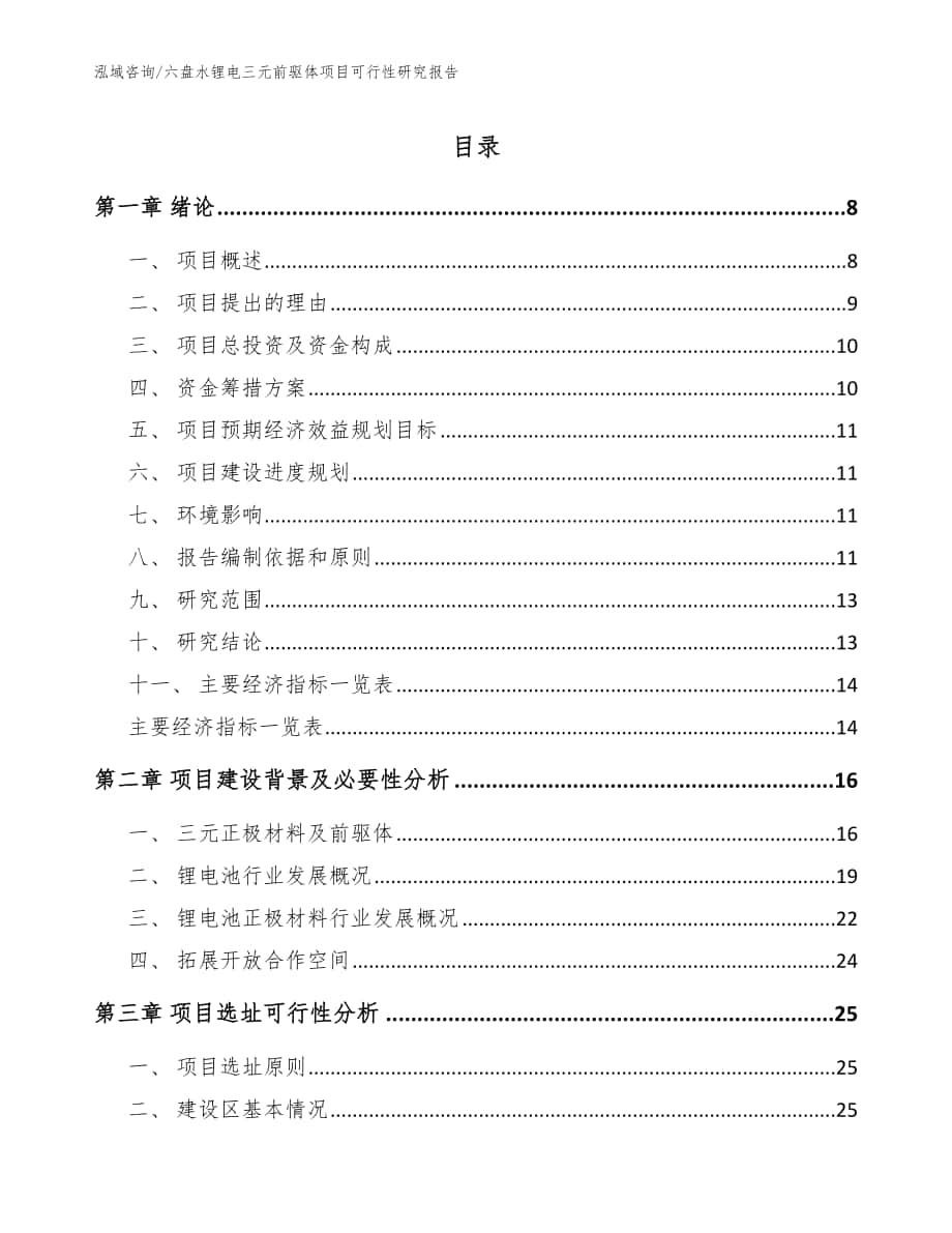 六盘水锂电三元前驱体项目可行性研究报告参考模板_第1页