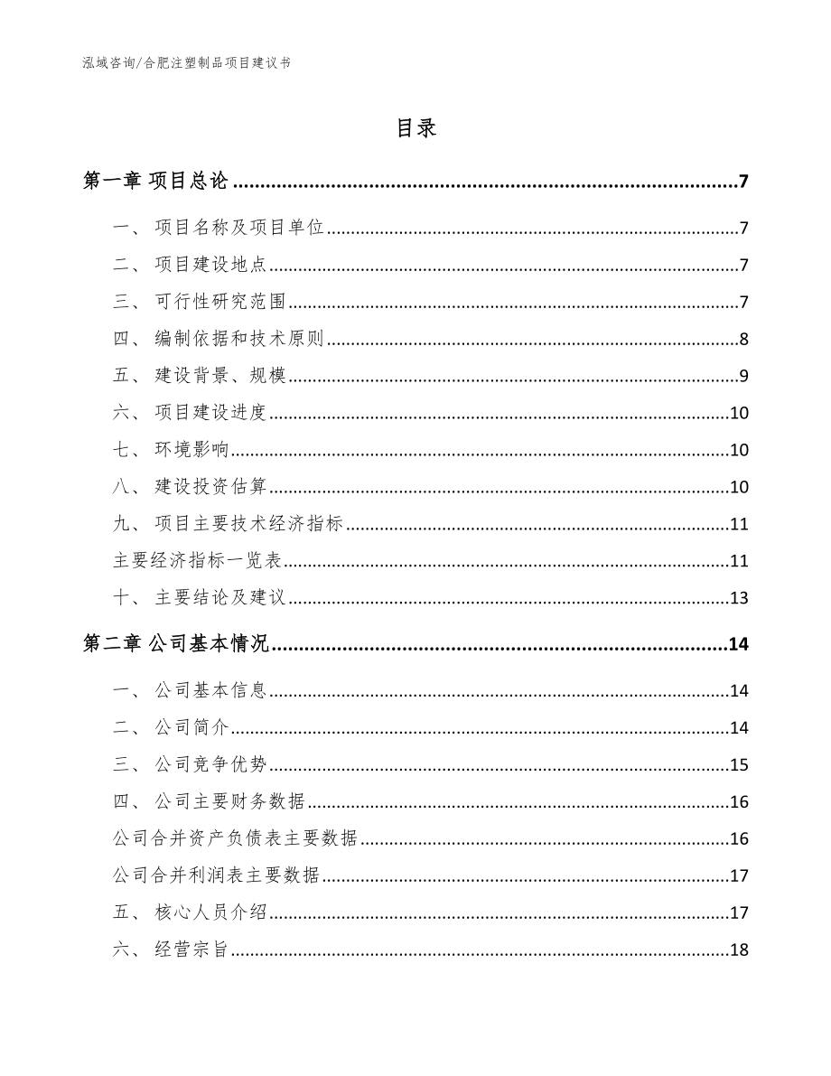 合肥注塑制品项目建议书参考范文_第1页