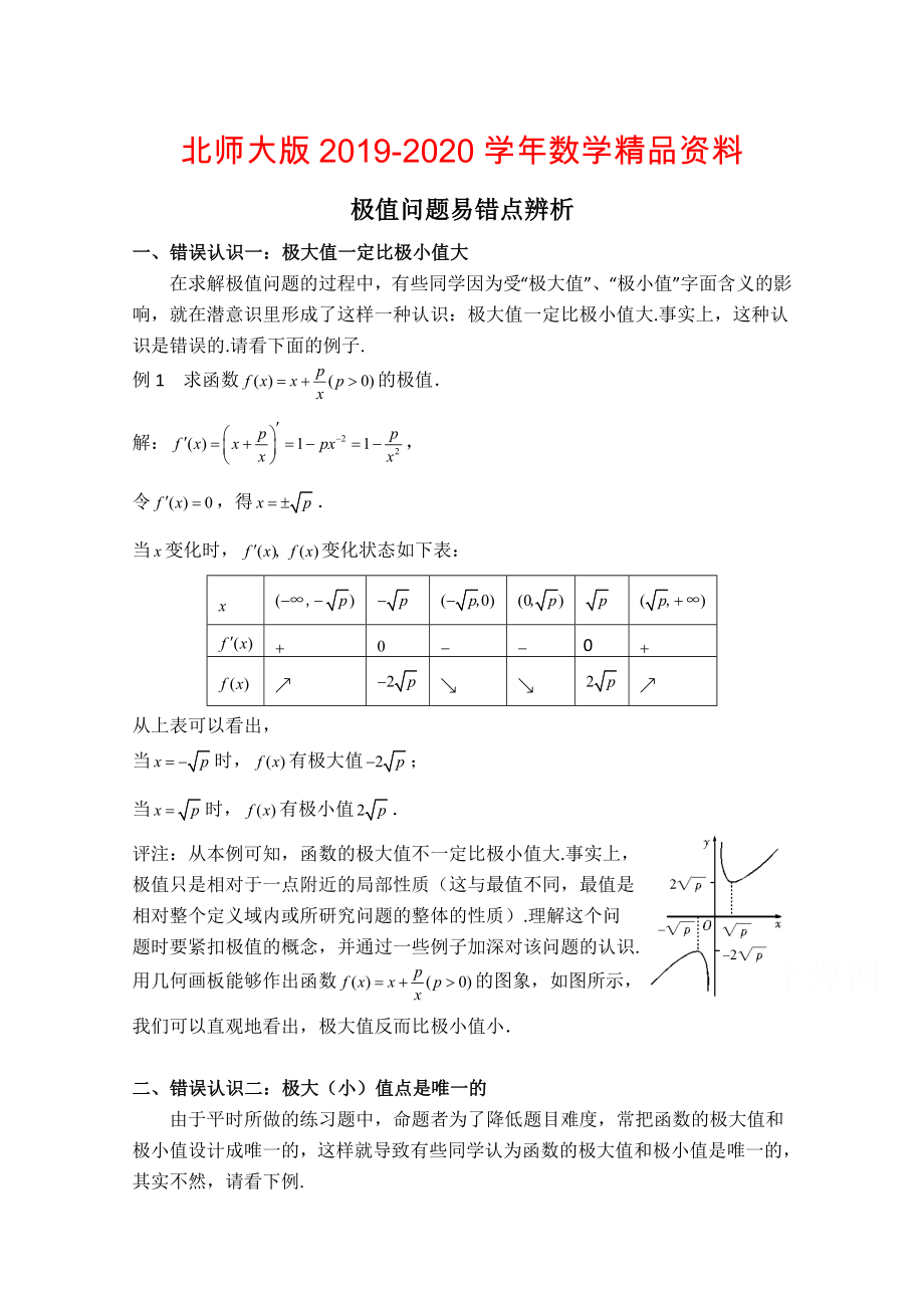 高中數(shù)學(xué)北師大版選修22教案：第3章 拓展資料：極值問題易錯(cuò)點(diǎn)辨析_第1頁