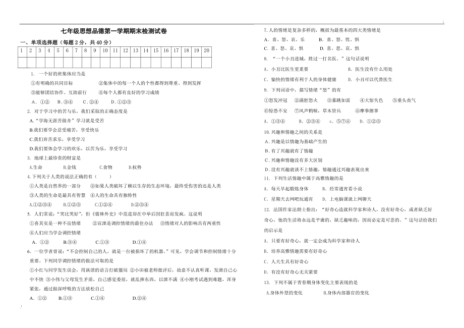 七年级思品期末试卷_第1页