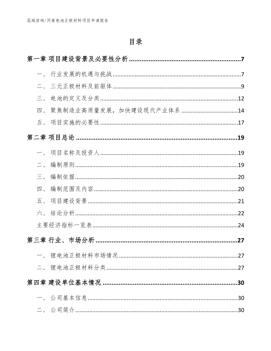 河南电池正极材料项目申请报告【模板范本】_第1页