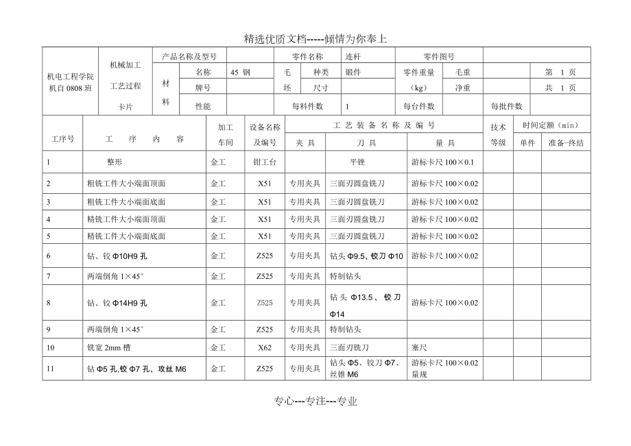 連桿加工工藝過程卡_第1頁