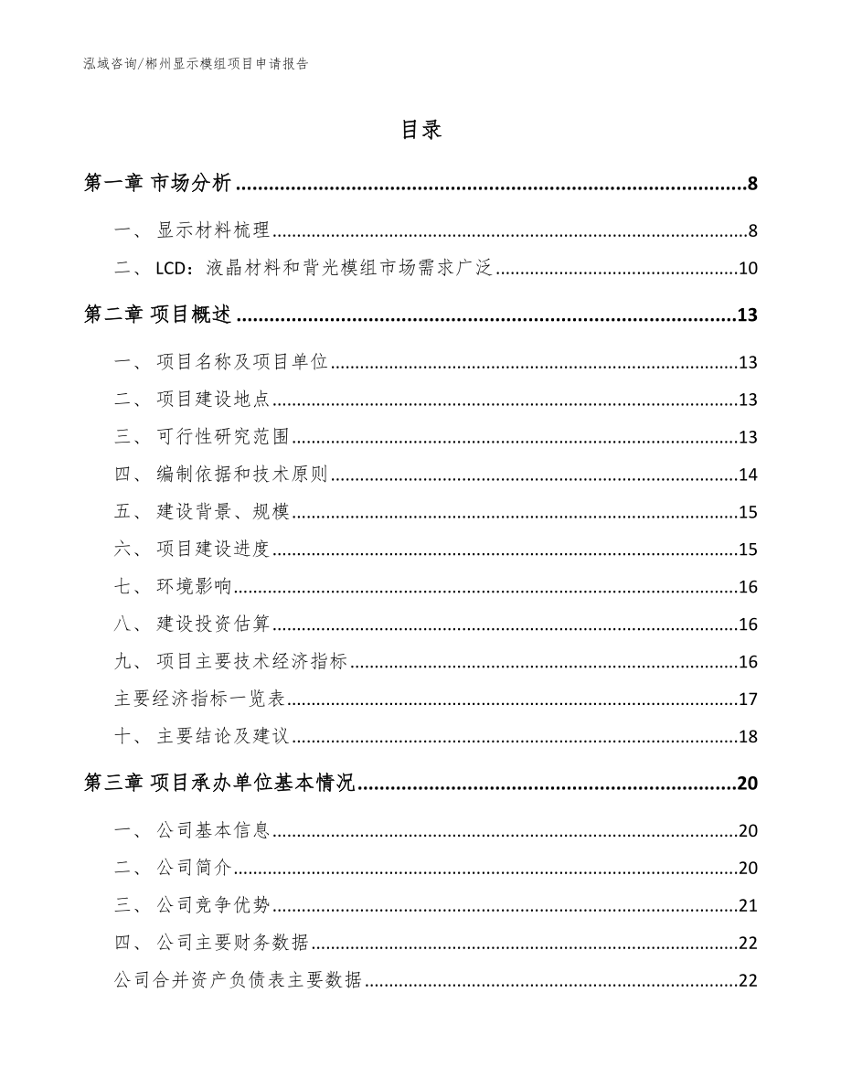 郴州显示模组项目申请报告模板参考_第1页