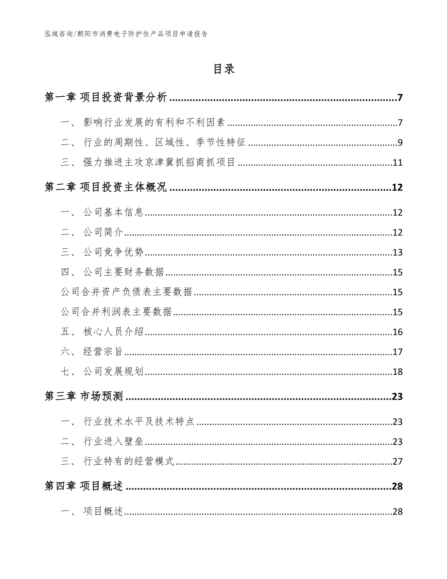 朝阳市消费电子防护性产品项目申请报告_参考范文_第1页