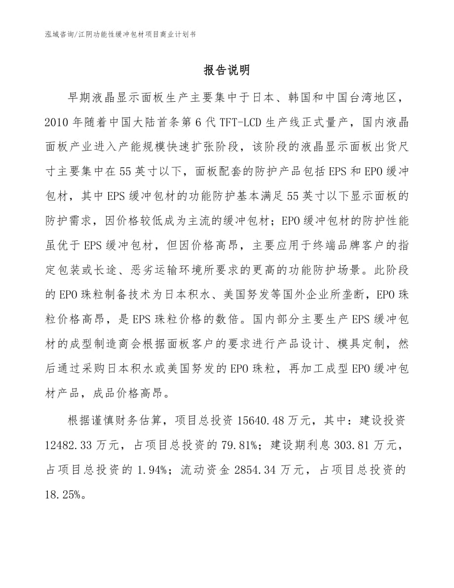 江阴功能性缓冲包材项目商业计划书（范文模板）_第1页