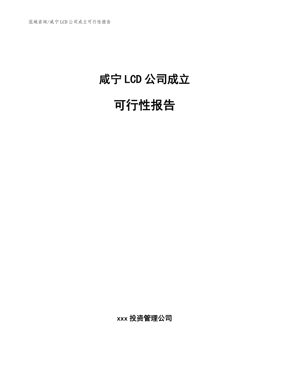 咸宁LCD公司成立可行性报告【范文参考】_第1页