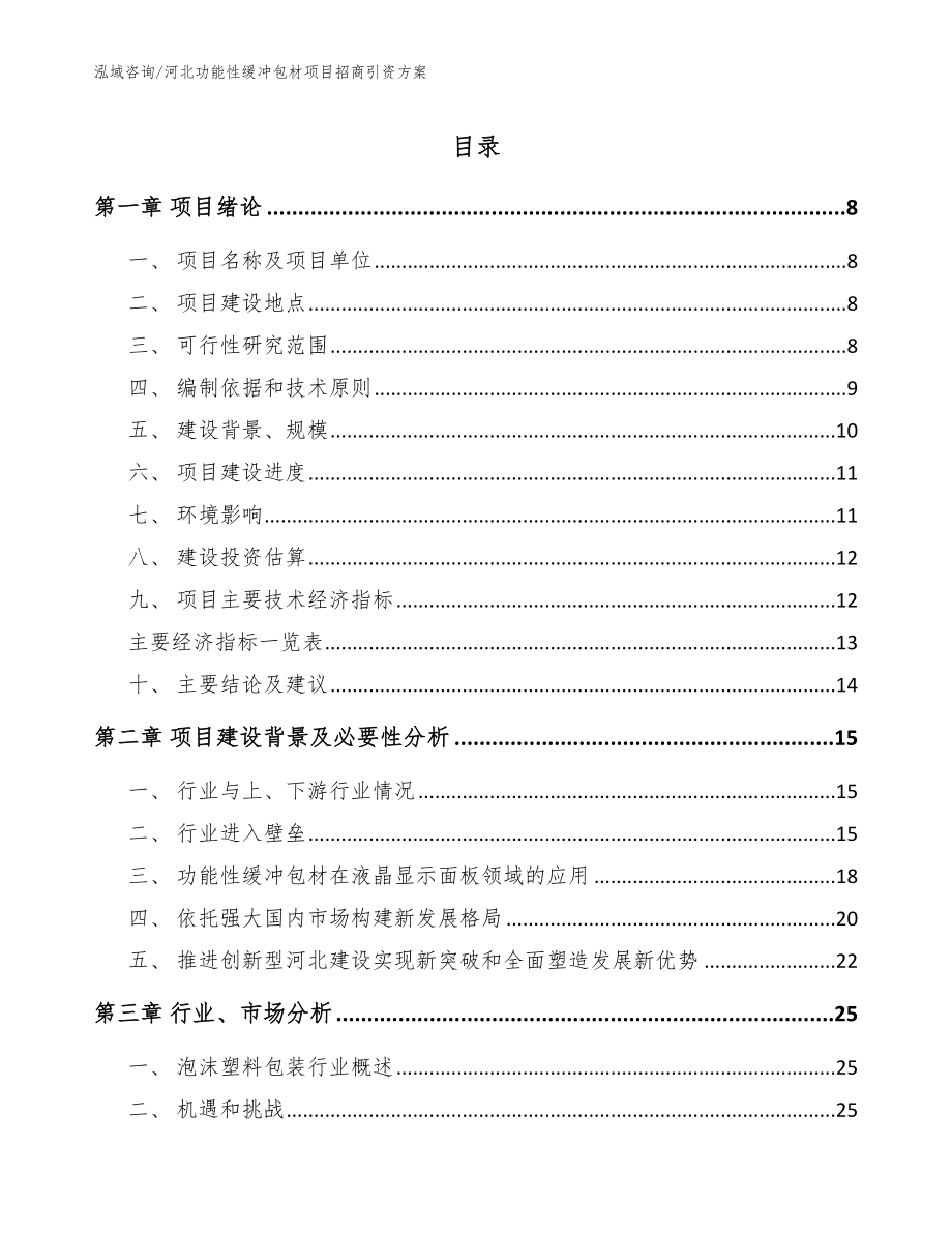 河北功能性缓冲包材项目招商引资方案_范文参考_第1页