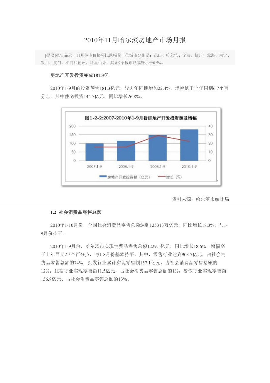 XXXX年11月哈尔滨房地产市场月报_26页_第1页