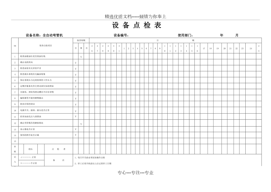 全自动弯管机点检表_第1页