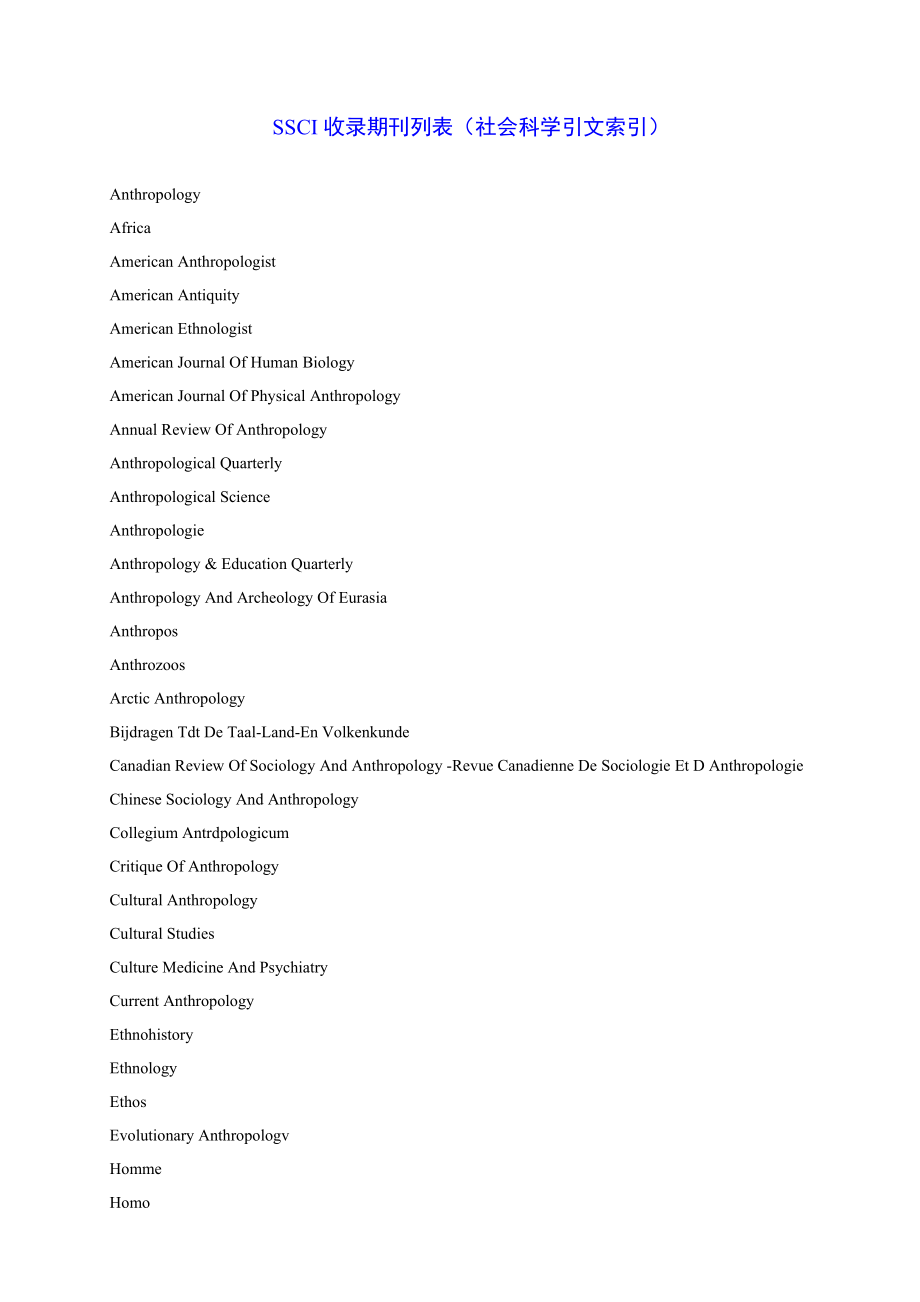 SSCI收录期刊列表（社会科学引文索引）_第1页