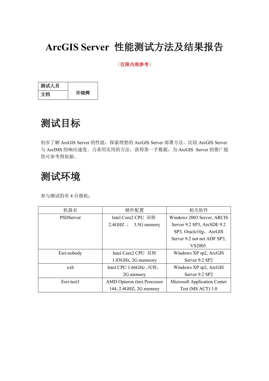 ArcGIS Server 性能测试报告_第1页