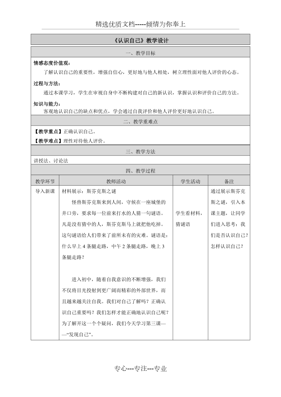 【初中政治】認(rèn)識自己教案1-人教版_第1頁