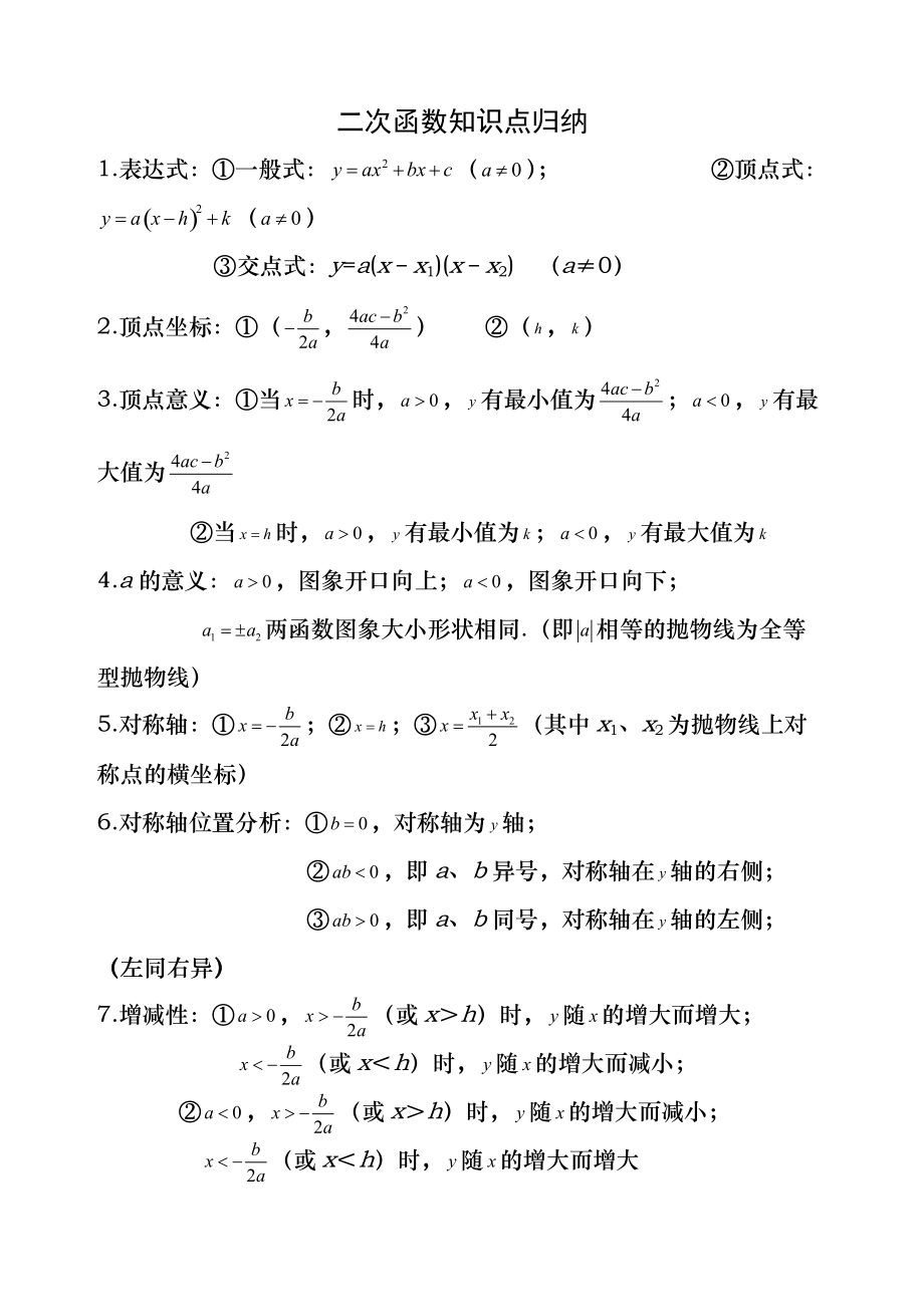 二次函数重要知识点归纳_第1页