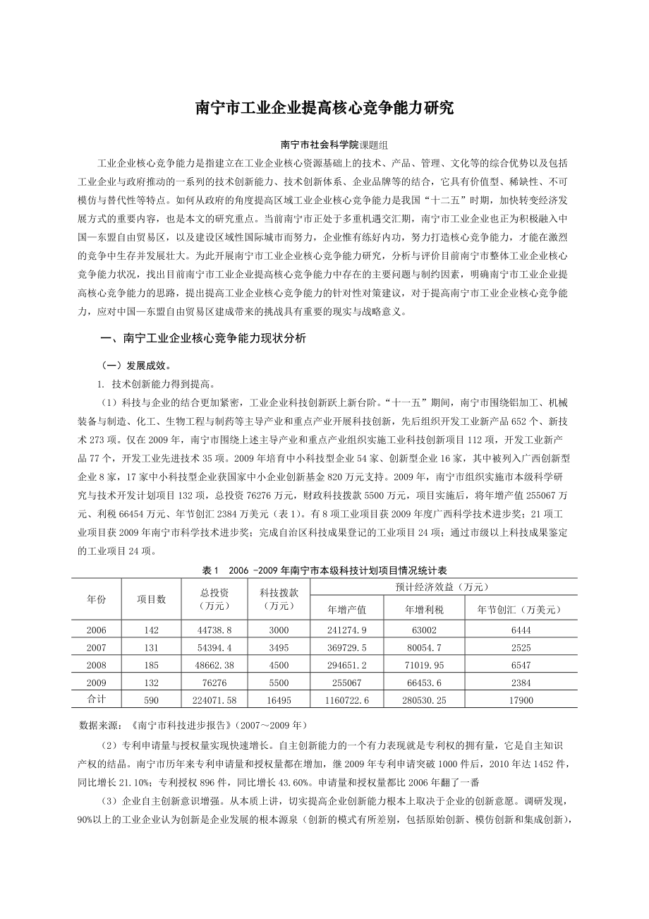 南宁市工业企业提高核心竞争能力研究_第1页