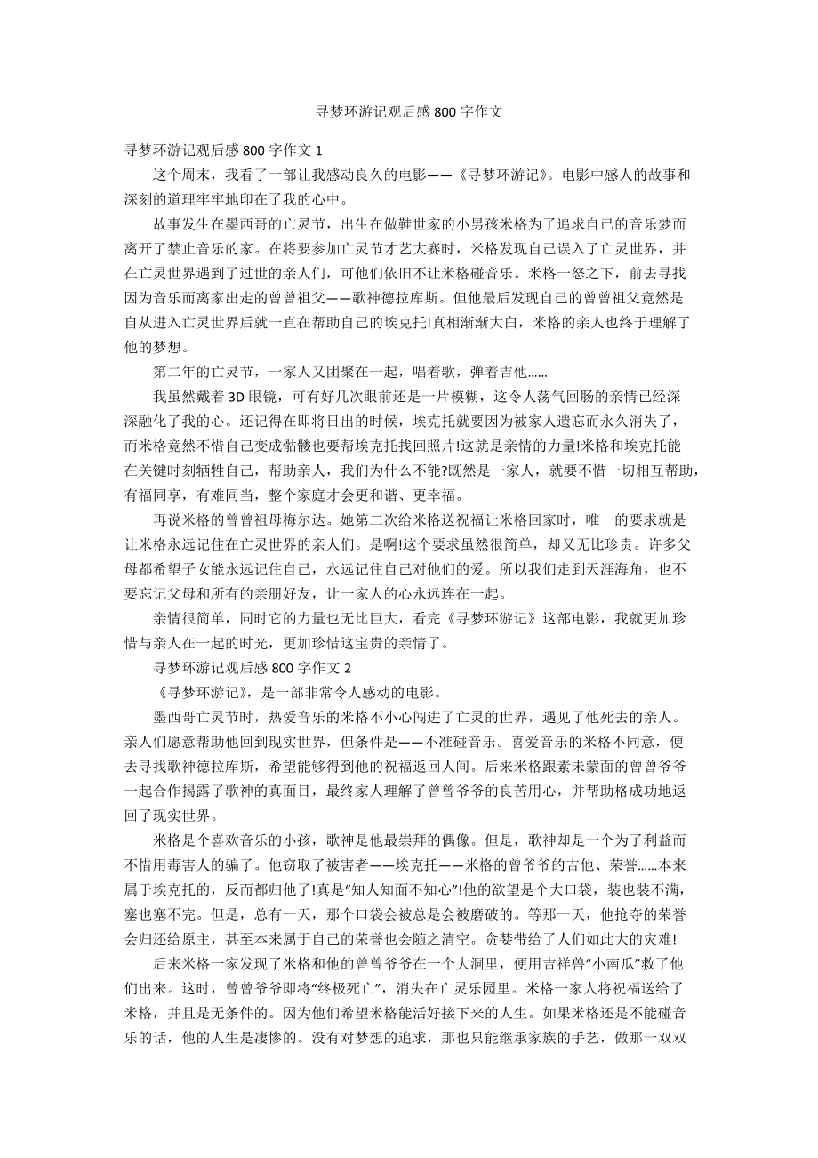 寻梦环游记观后感800字作文_第1页