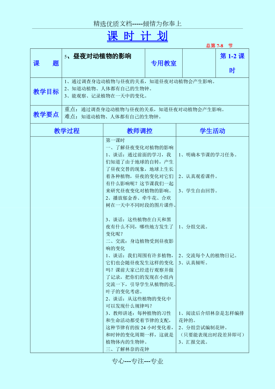 《晝夜對(duì)動(dòng)植物的影響》教學(xué)設(shè)計(jì)五年科學(xué)上_第1頁(yè)