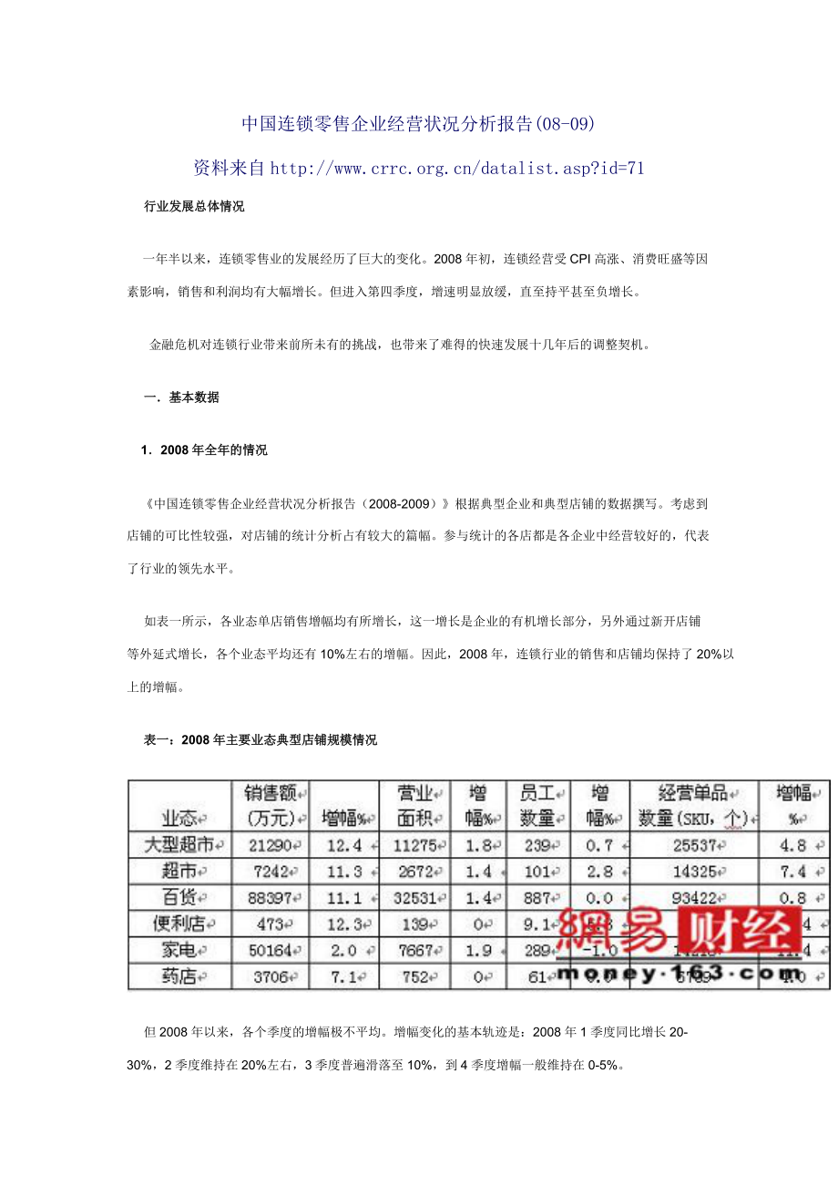 中国连锁零售企业经营状况分析报告(08-09)_第1页