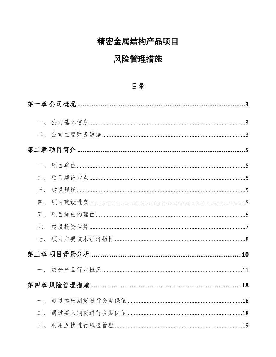 精密金属结构产品项目风险管理措施【范文】_第1页