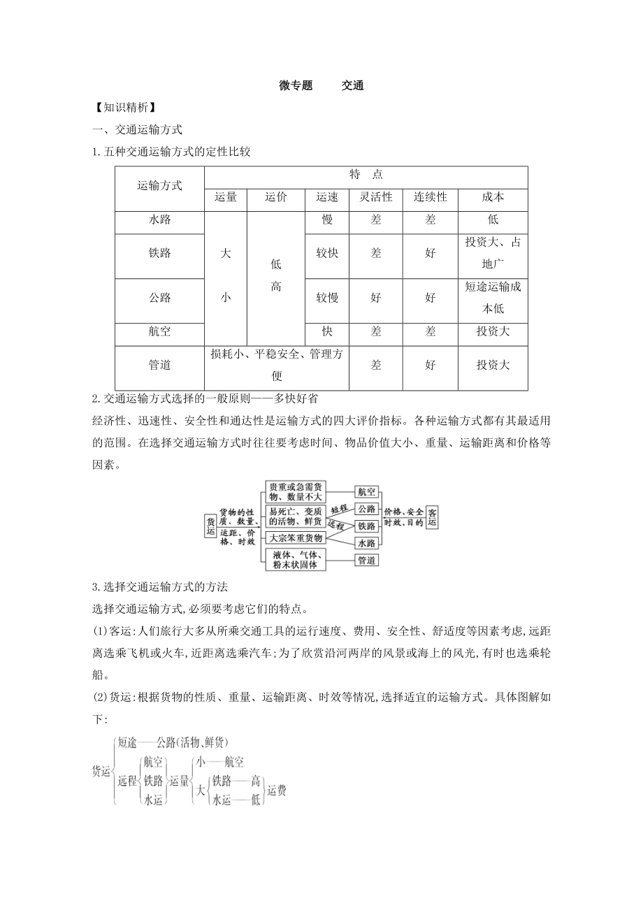 專題十 交通 微專題10.1 交通運(yùn)輸方式與布局二輪地理微專題要素探究與設(shè)計(jì) Word版含解析_第1頁