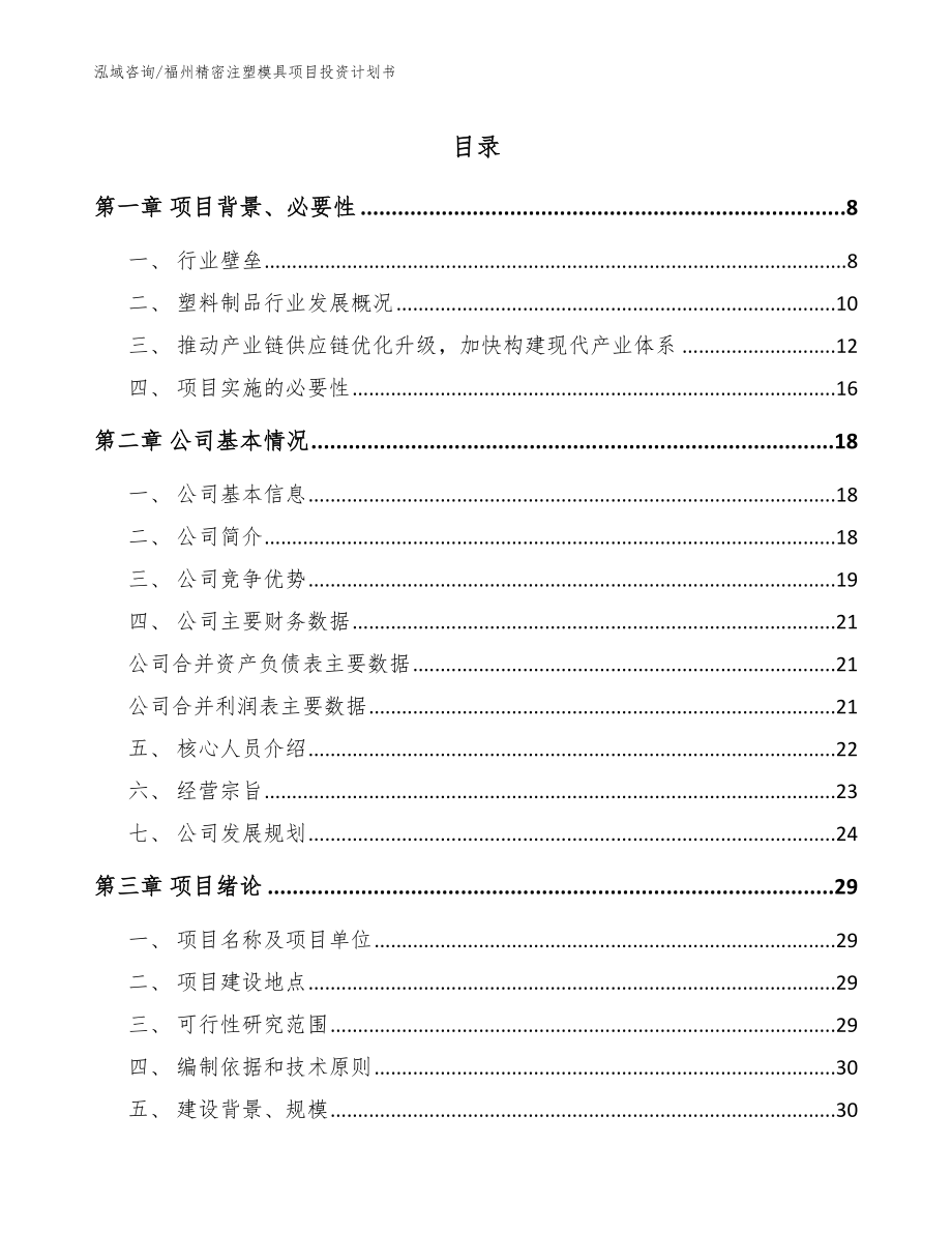 福州精密注塑模具项目投资计划书（模板范文）_第1页
