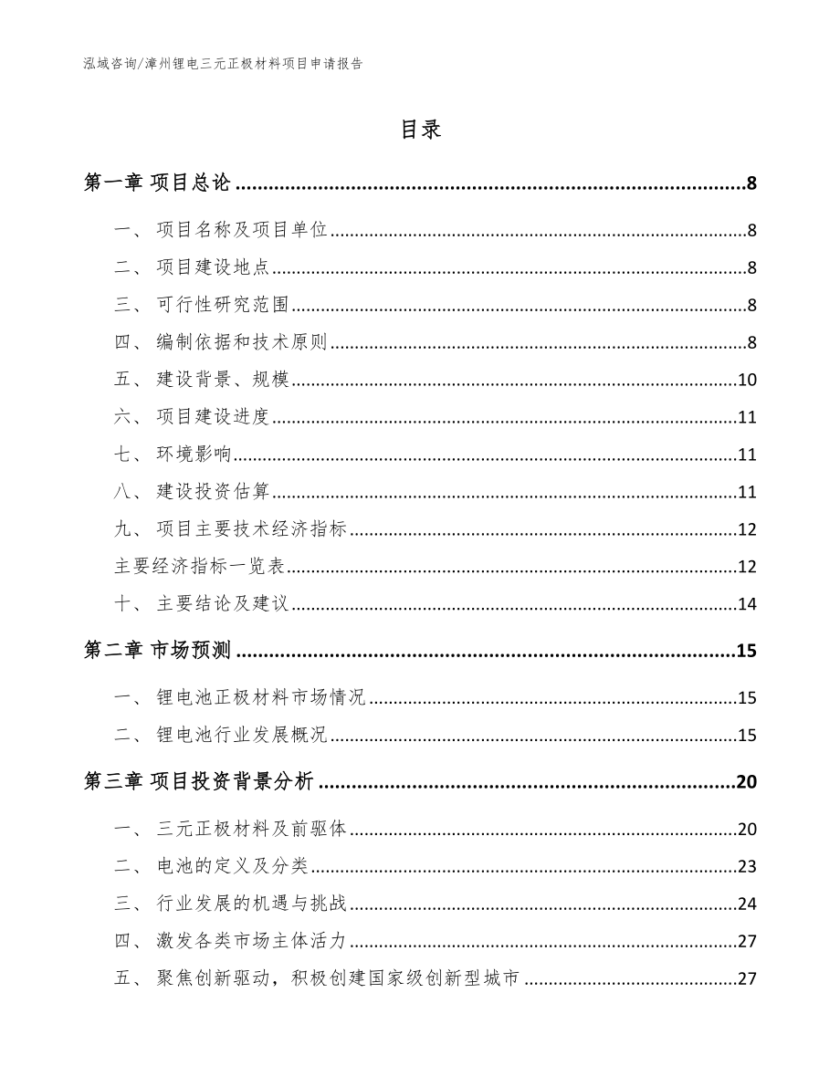 漳州锂电三元正极材料项目申请报告参考模板_第1页