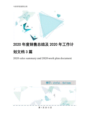 2020年度销售总结及2020年工作计划文档3篇