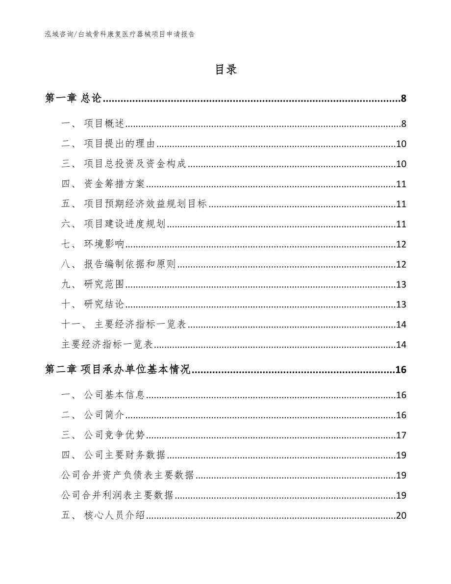 白城骨科康复医疗器械项目申请报告（模板参考）_第1页